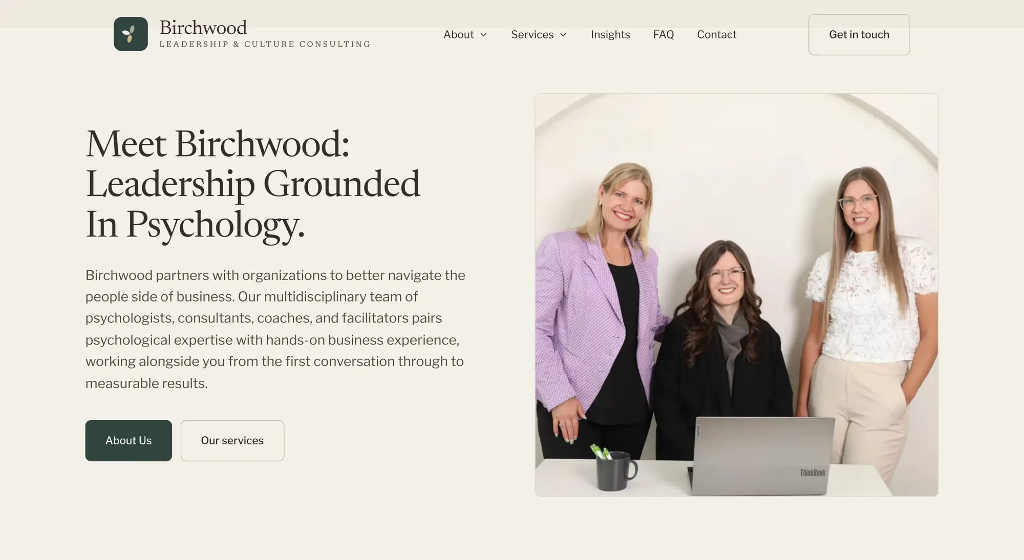 Birchwood Leadership website, inside page