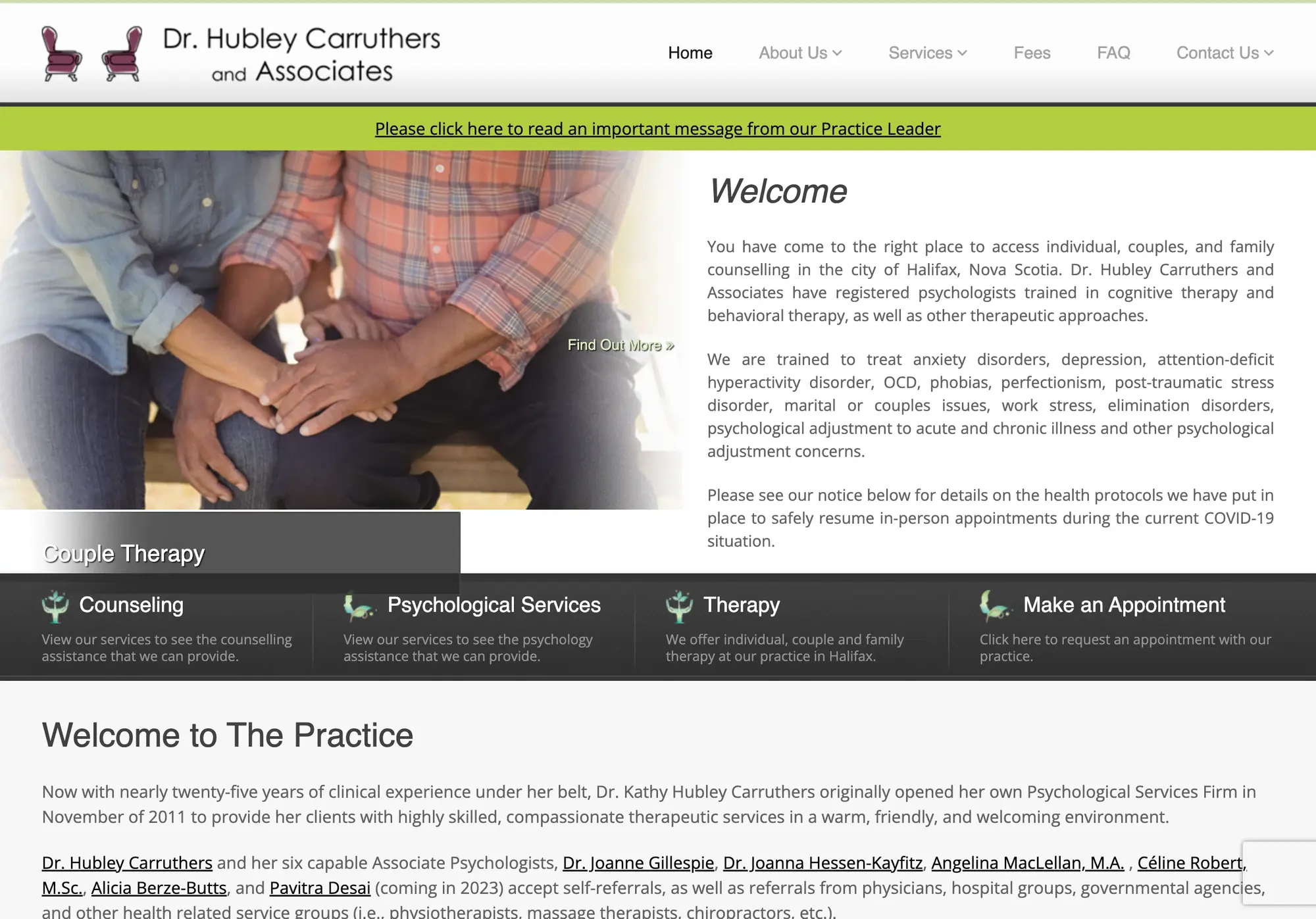 Dr. Hubley Carruthers & Associates website, before