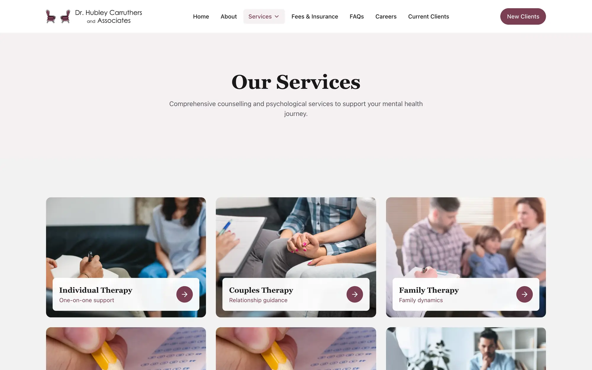 Dr. Hubley Carruthers & Associates website, inside page