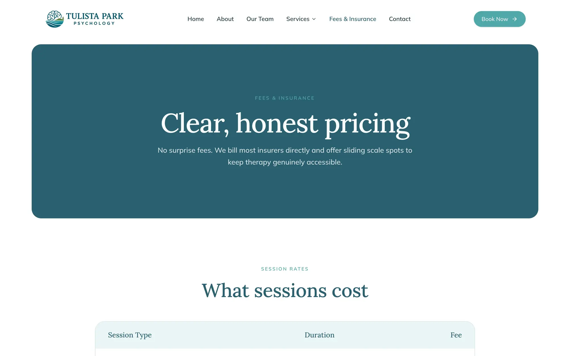 Tulista Park Psychology website, inside page